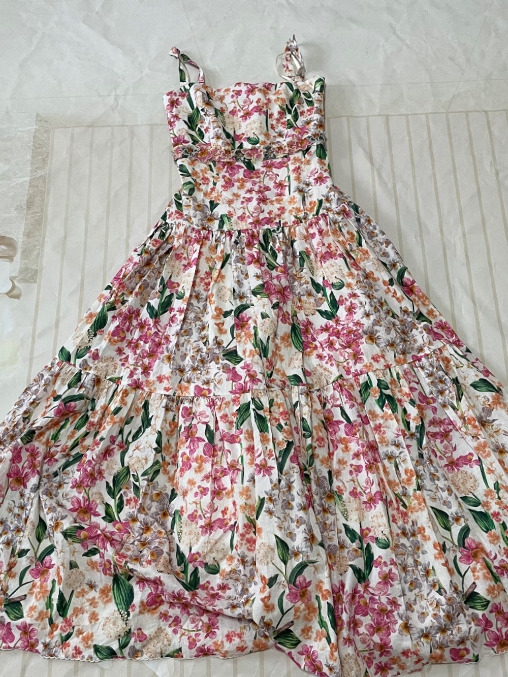 Agua by Agua Bendita Pink Floral Tiered Maxi Dress
